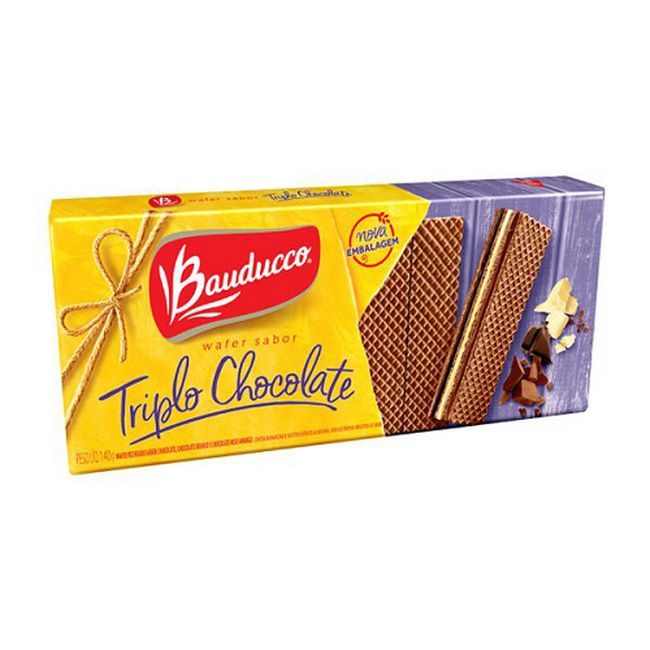 BISCOITO BAUDUCCO WAFER TRIPLO CHOC 140G