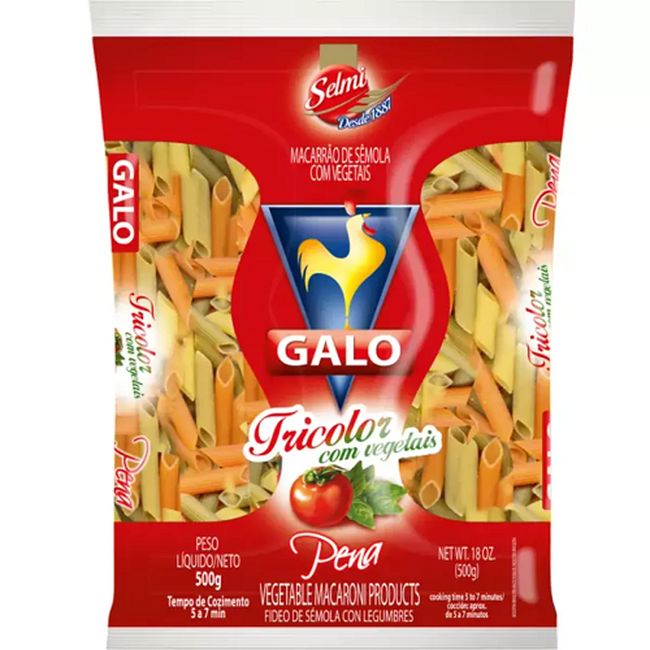 MASSA GALO S/OVOS PENA TRICOLOR500G