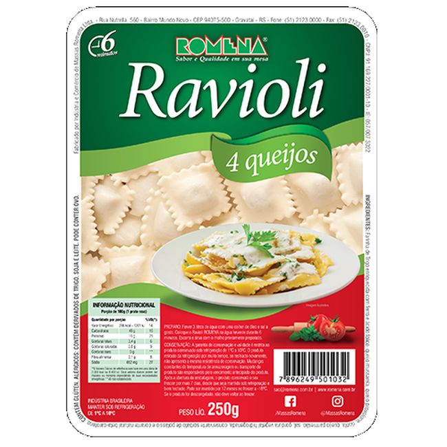 MASSA ROMENA RAVIOLI 4 QUEIJOS 250GR